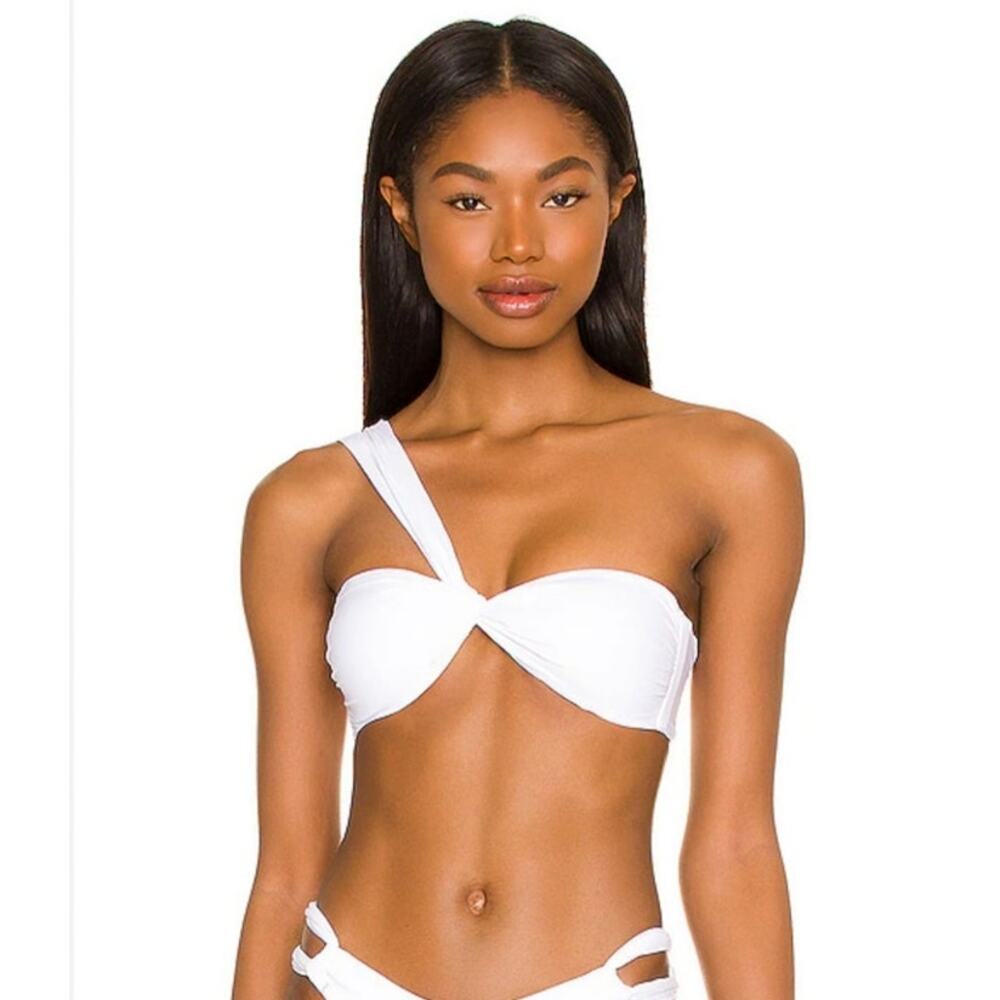 L*Space Mick Bikini Top in White Size XL One Shoulder NWT